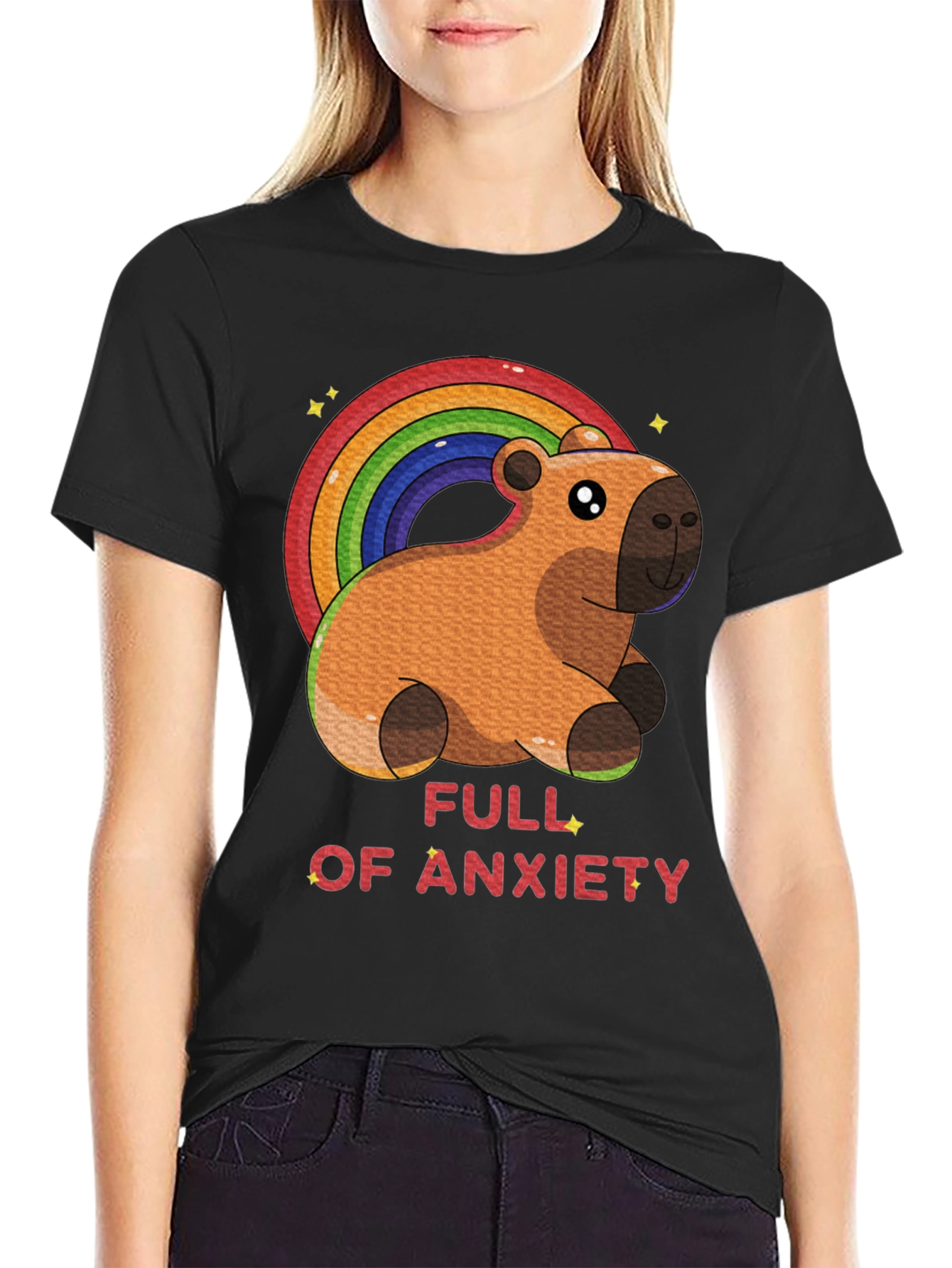 Anxiety Capybara Rainbow T-Shirt