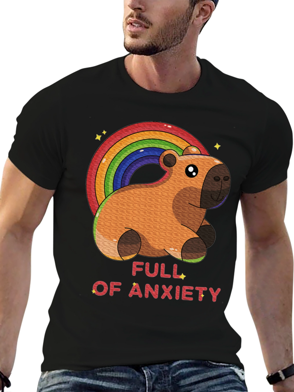 Anxiety Capybara Rainbow T-Shirt