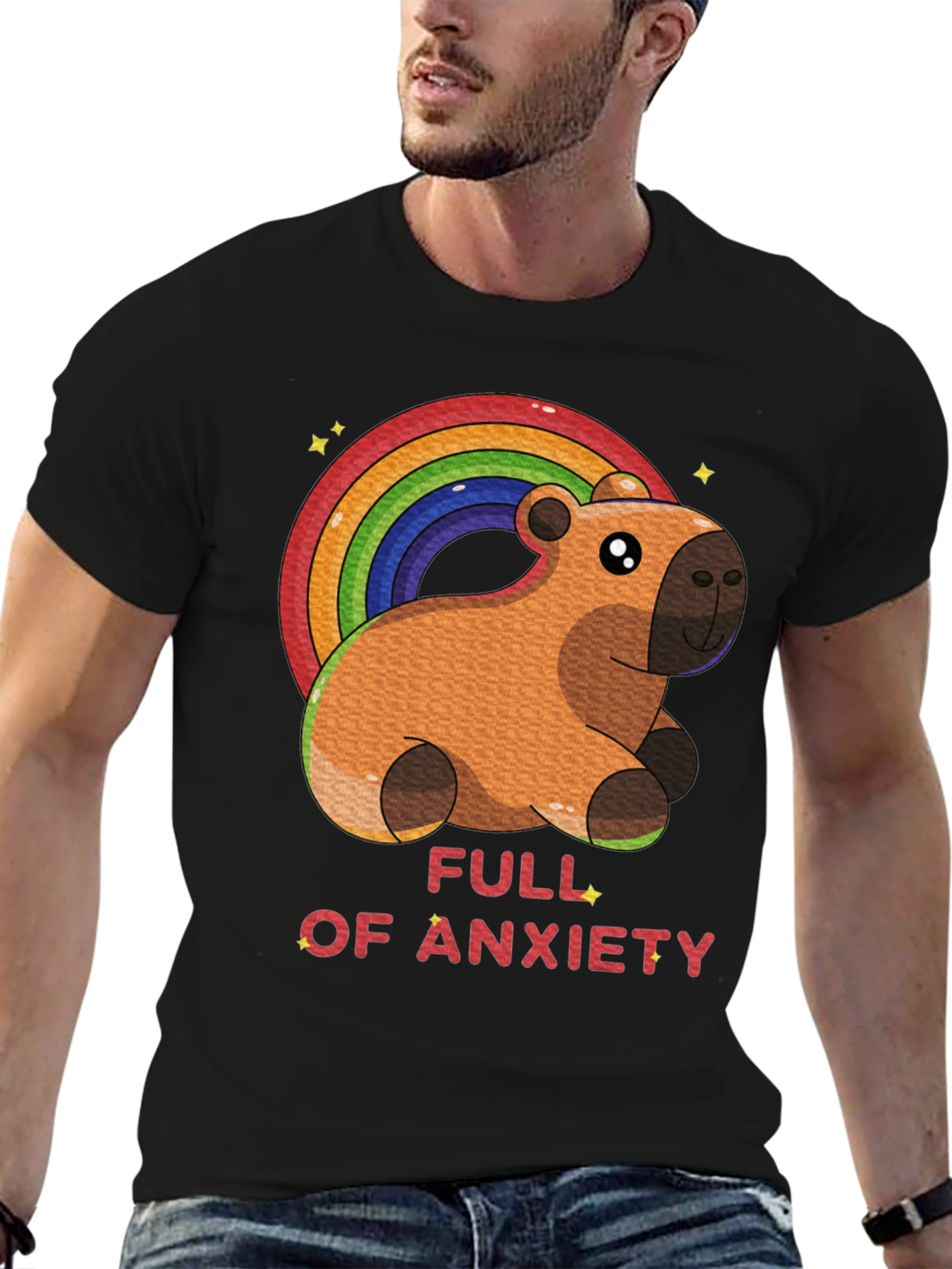 Anxiety Capybara Rainbow T-Shirt