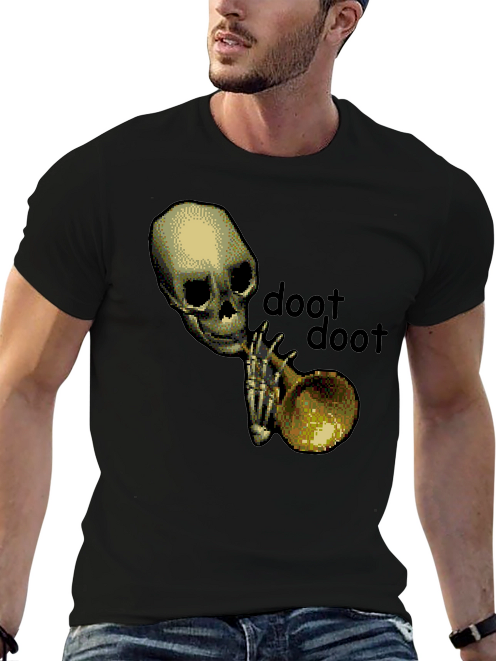 Doot Doot Skeleton Trumpet Black T-Shirt