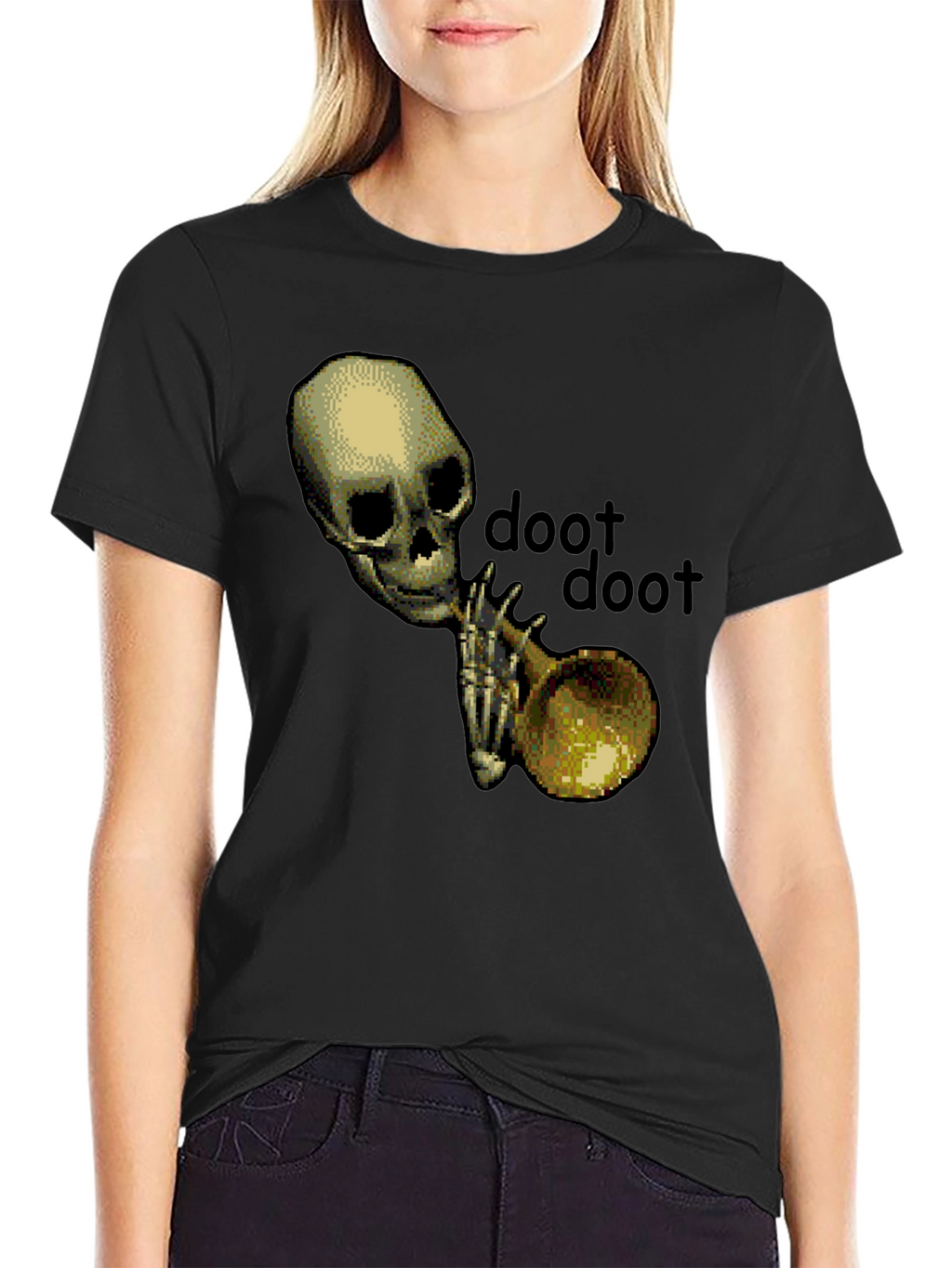 Doot Doot Skeleton Trumpet Black T-Shirt