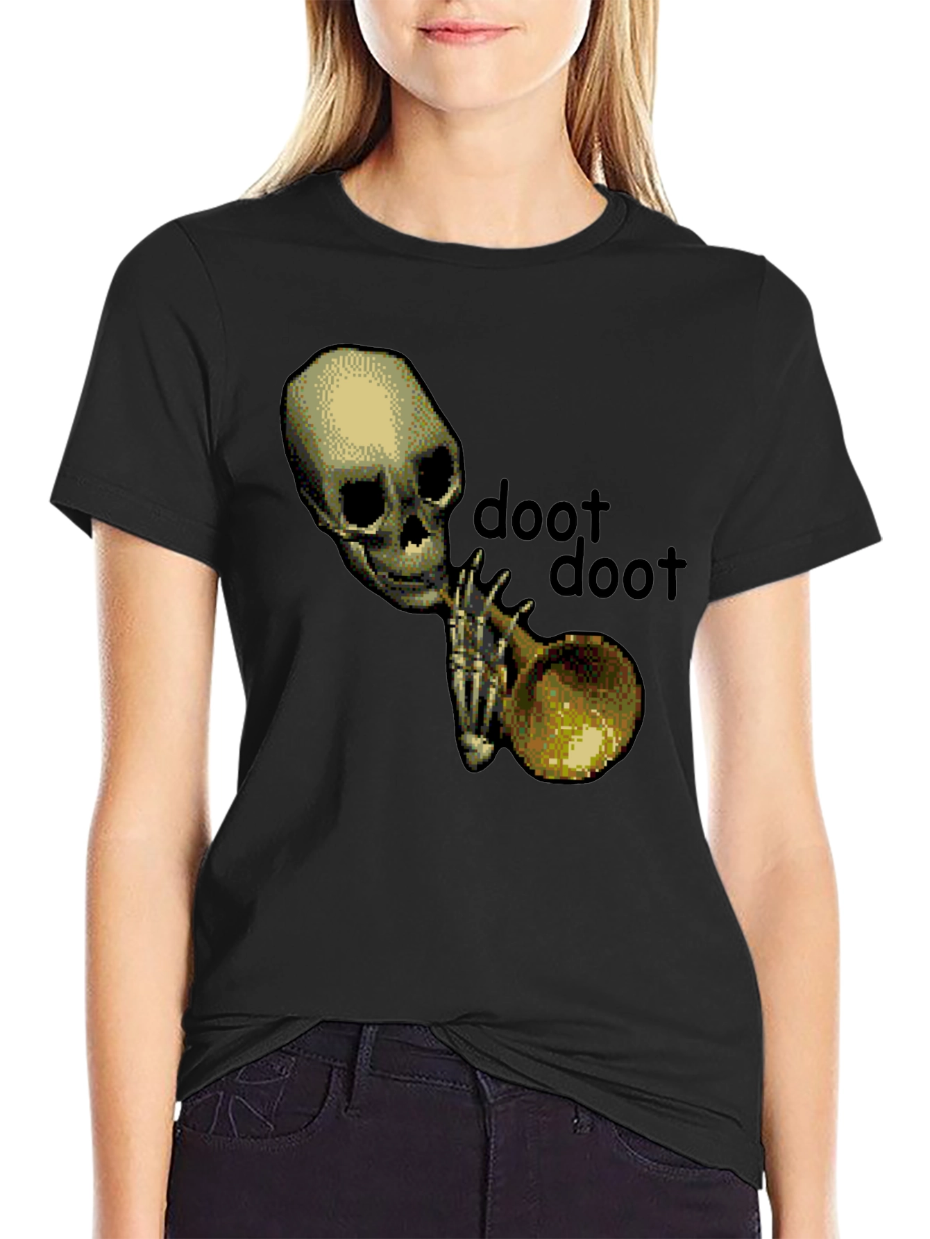 Doot Doot Skeleton Trumpet Black T-Shirt