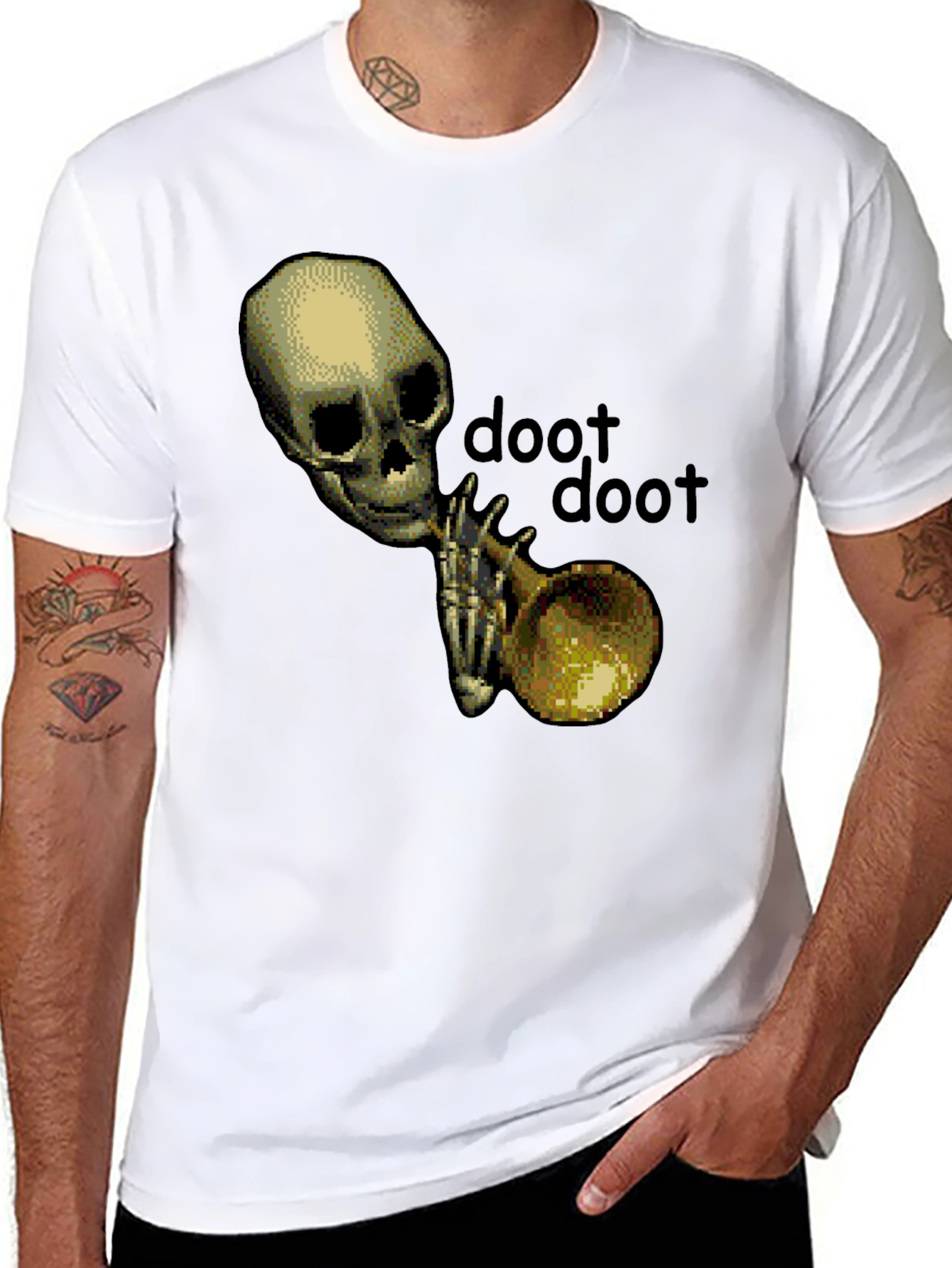 Doot Doot Skeleton Trumpet Black T-Shirt