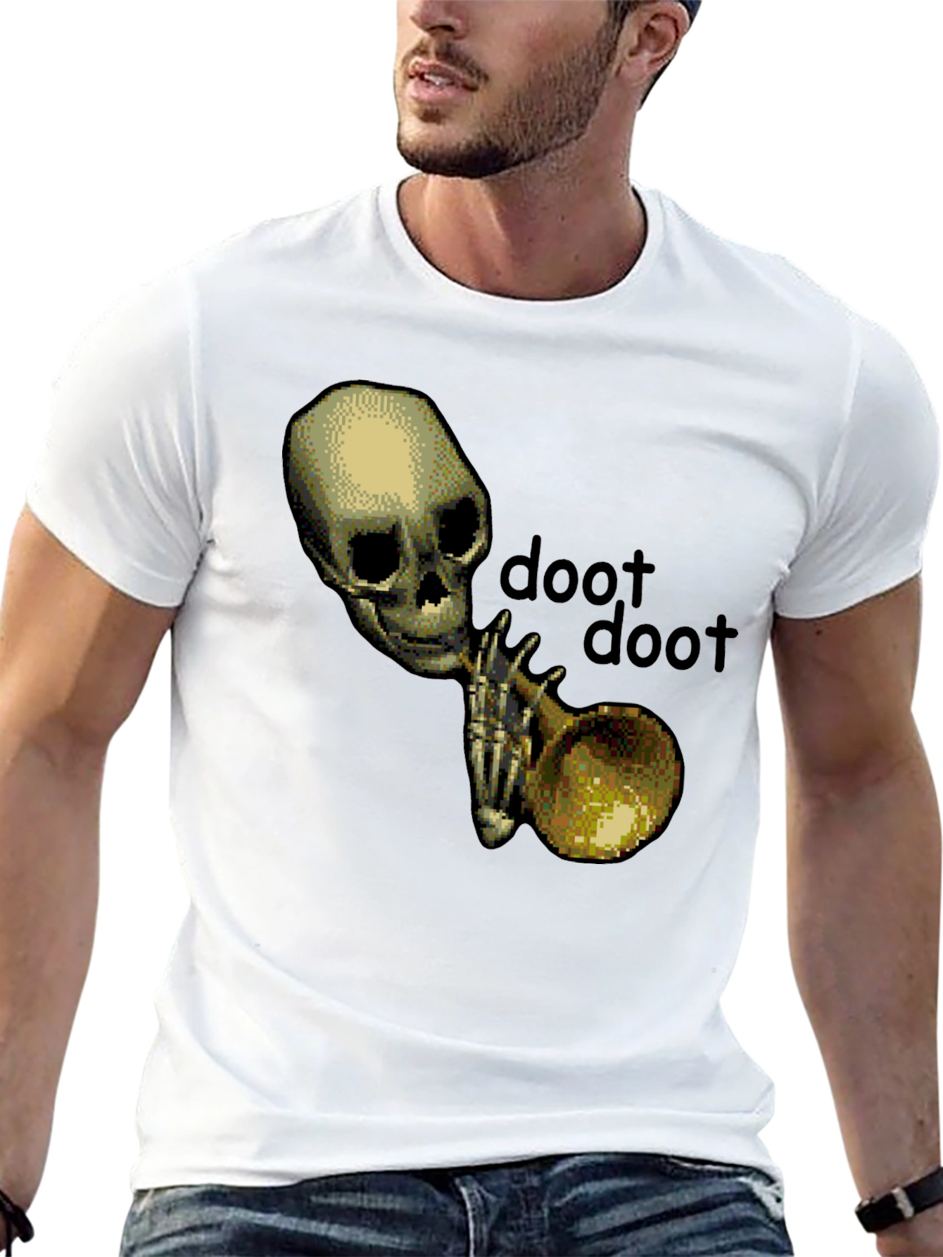 Doot Doot Skeleton Trumpet Black T-Shirt