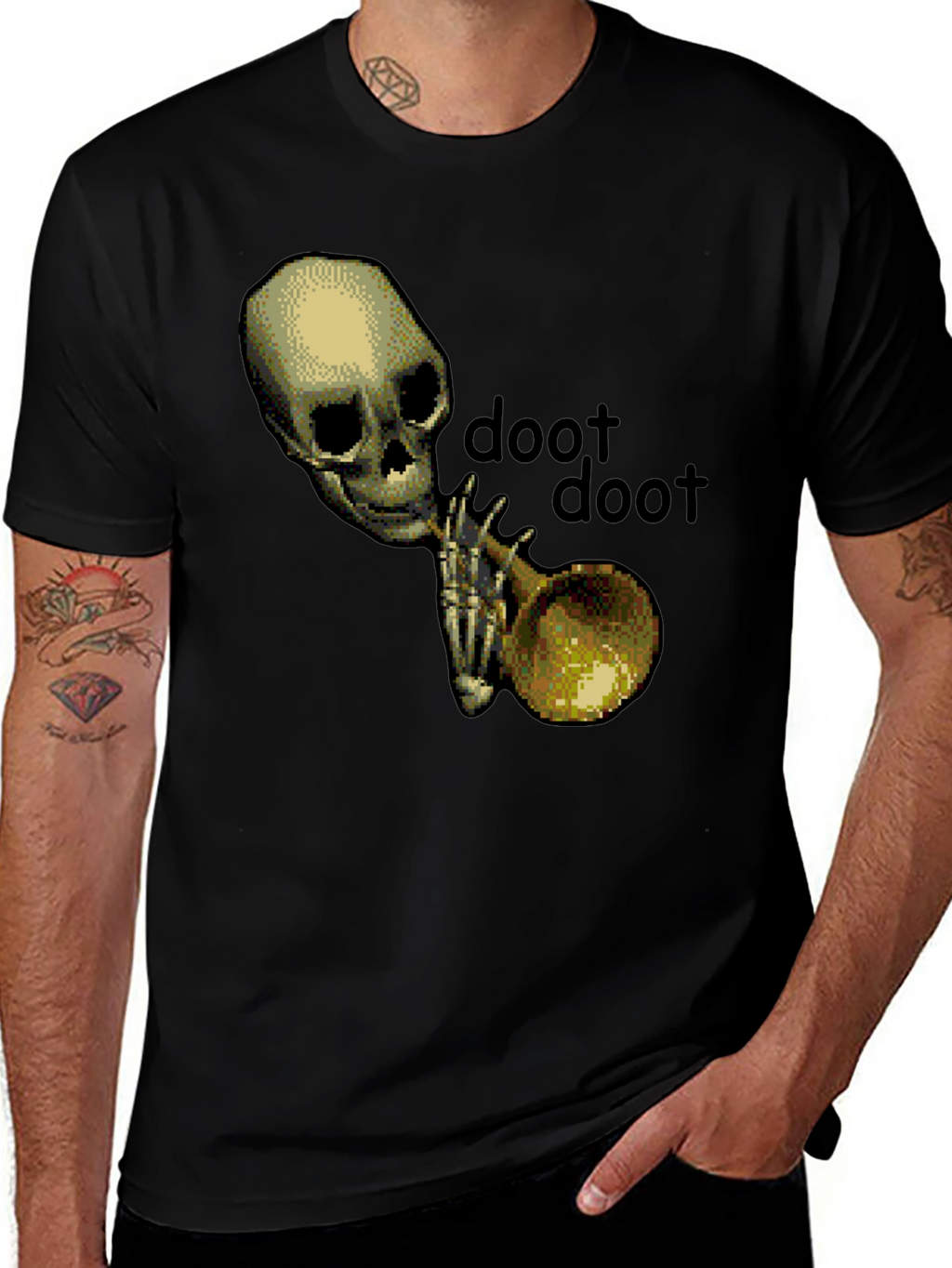 Doot Doot Skeleton Trumpet Black T-Shirt