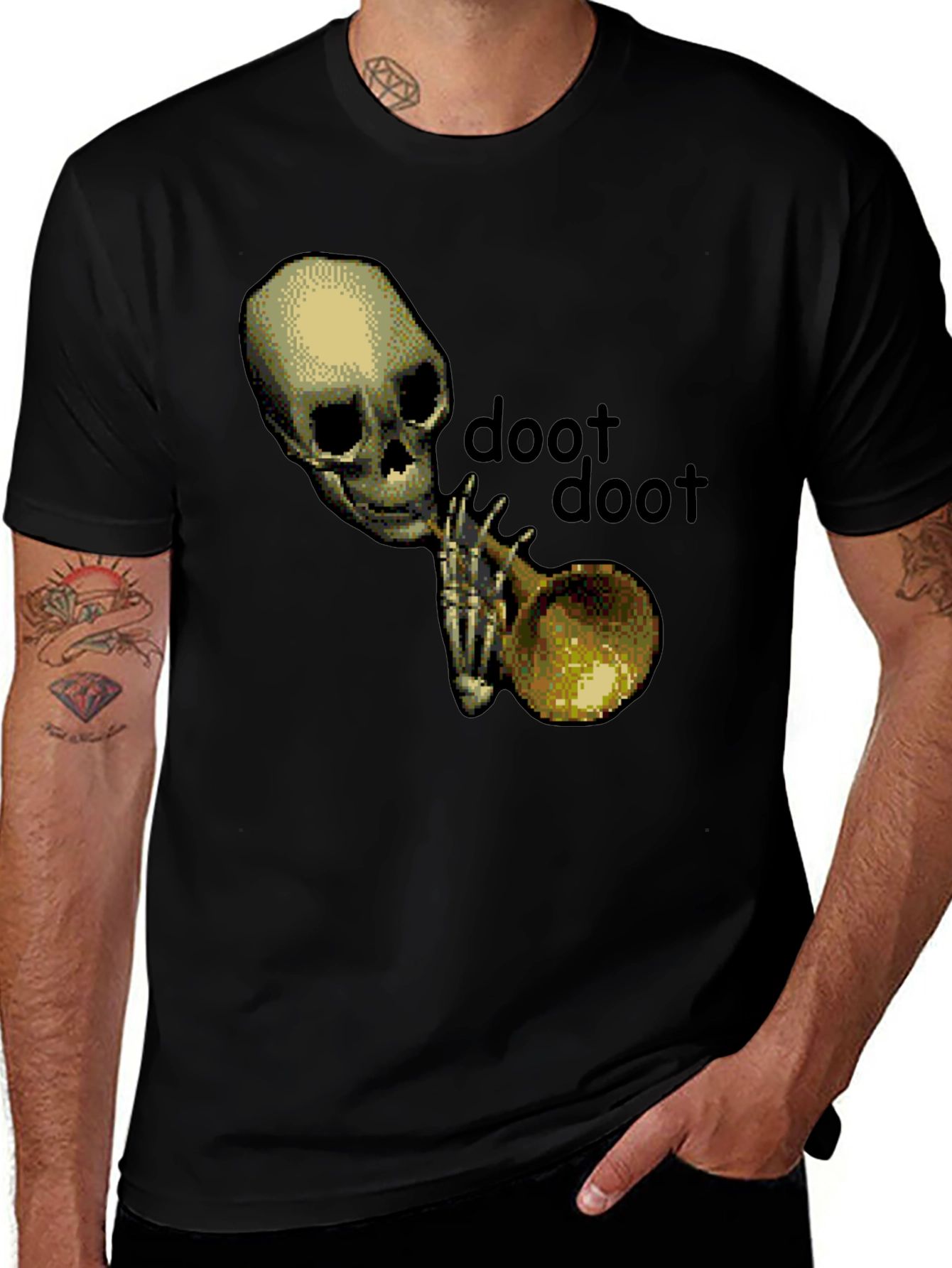 Doot Doot Skeleton Trumpet Black T-Shirt