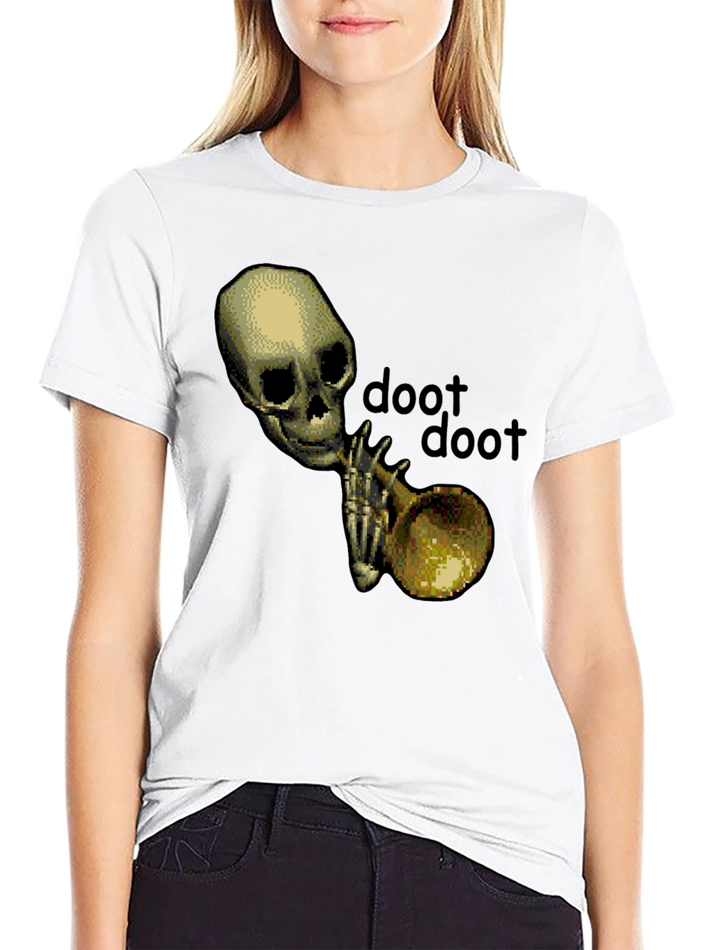 Doot Doot Skeleton Trumpet Black T-Shirt