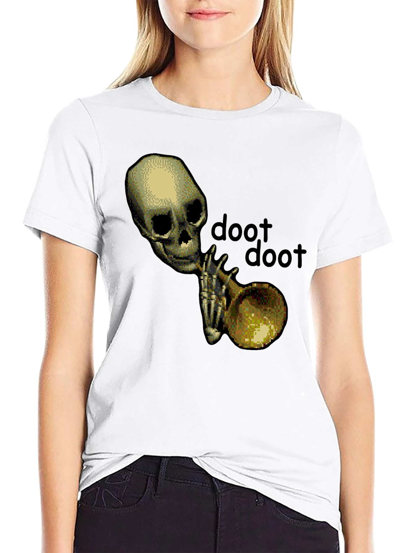 Doot Doot Skeleton Trumpet Black T-Shirt