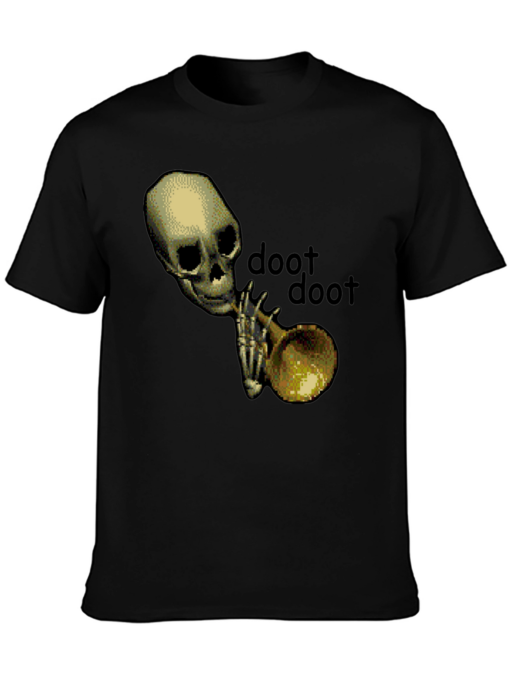 Doot Doot Skeleton Trumpet Black T-Shirt