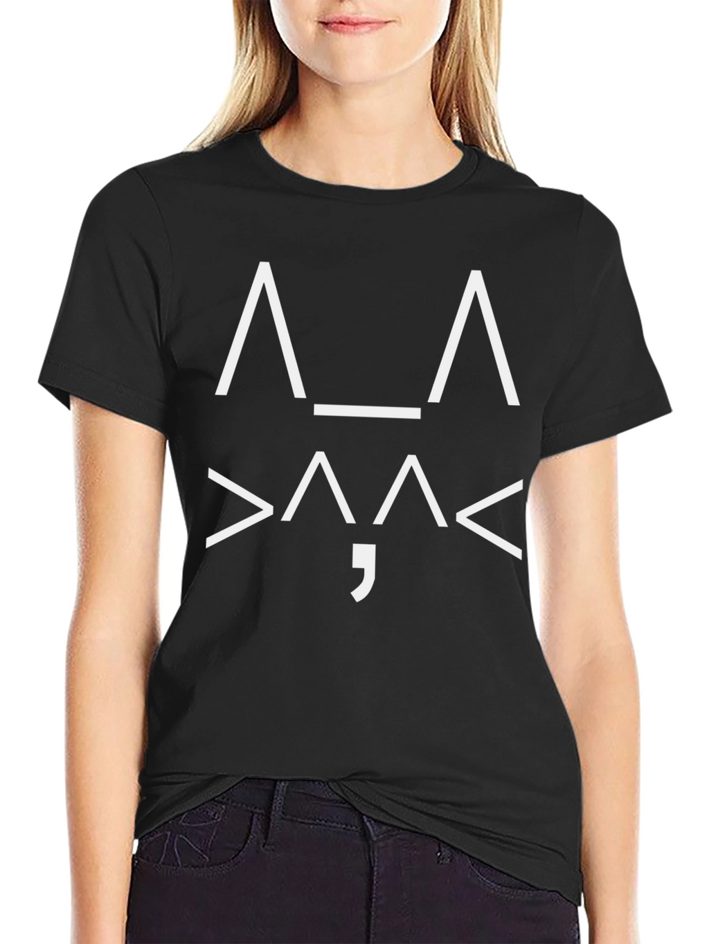 Black T-Shirt with ASCII Cat Face Design