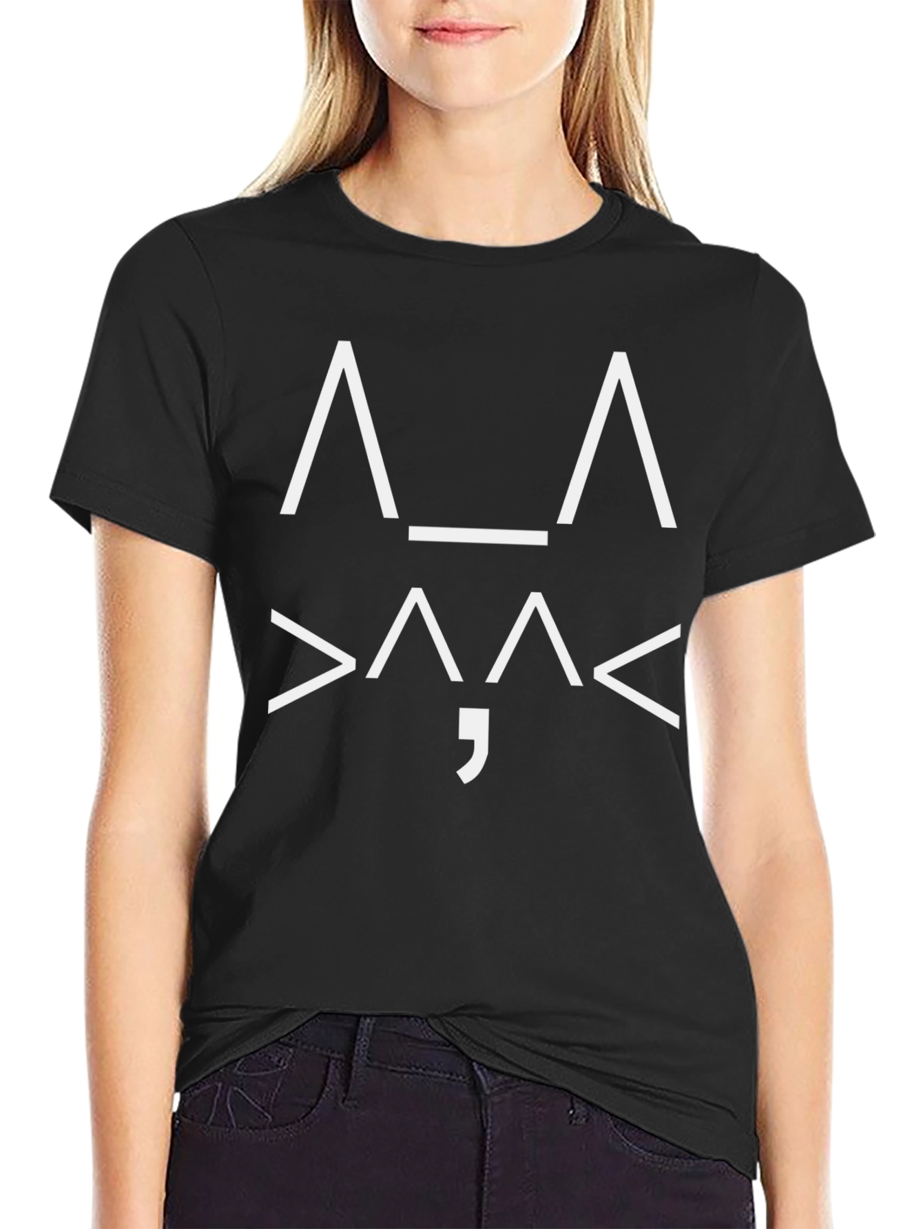 Black T-Shirt with ASCII Cat Face Design