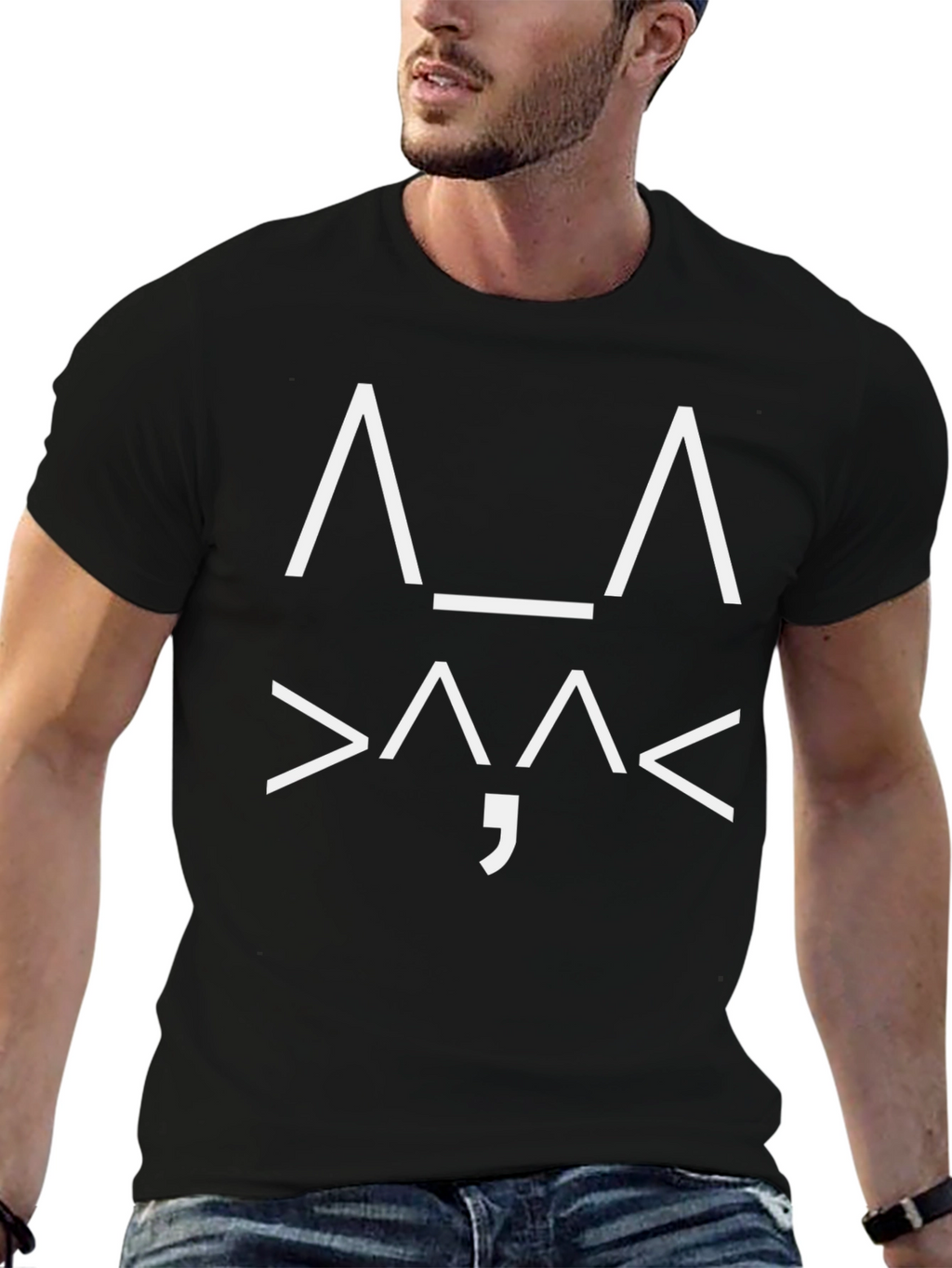 Black T-Shirt with ASCII Cat Face Design