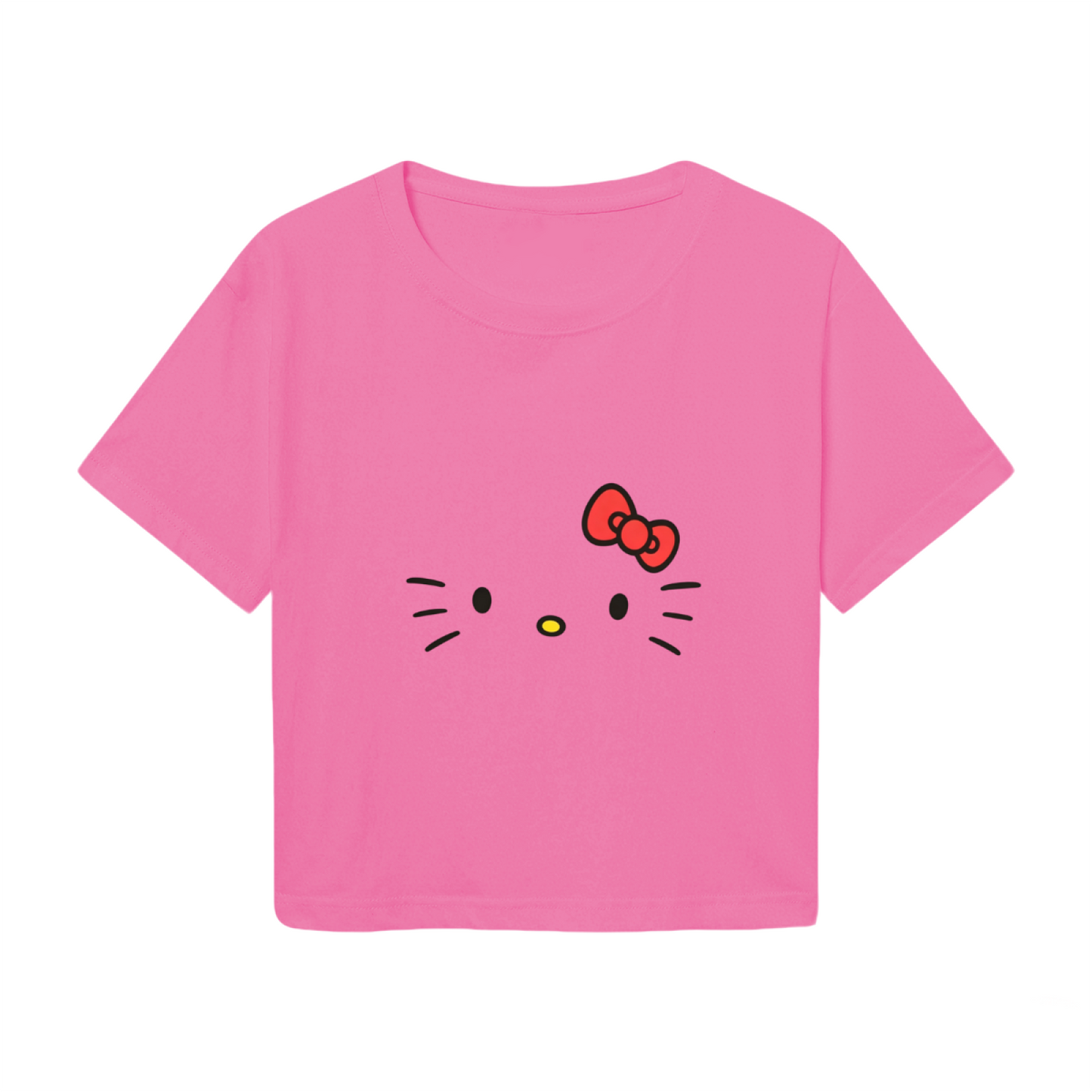 Adorable Hello Kitty Bow Face Chic Pink Cropped Shirt