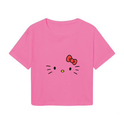 Adorable Hello Kitty Bow Face Chic Pink Cropped Shirt