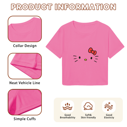 Adorable Hello Kitty Bow Face Chic Pink Cropped Shirt