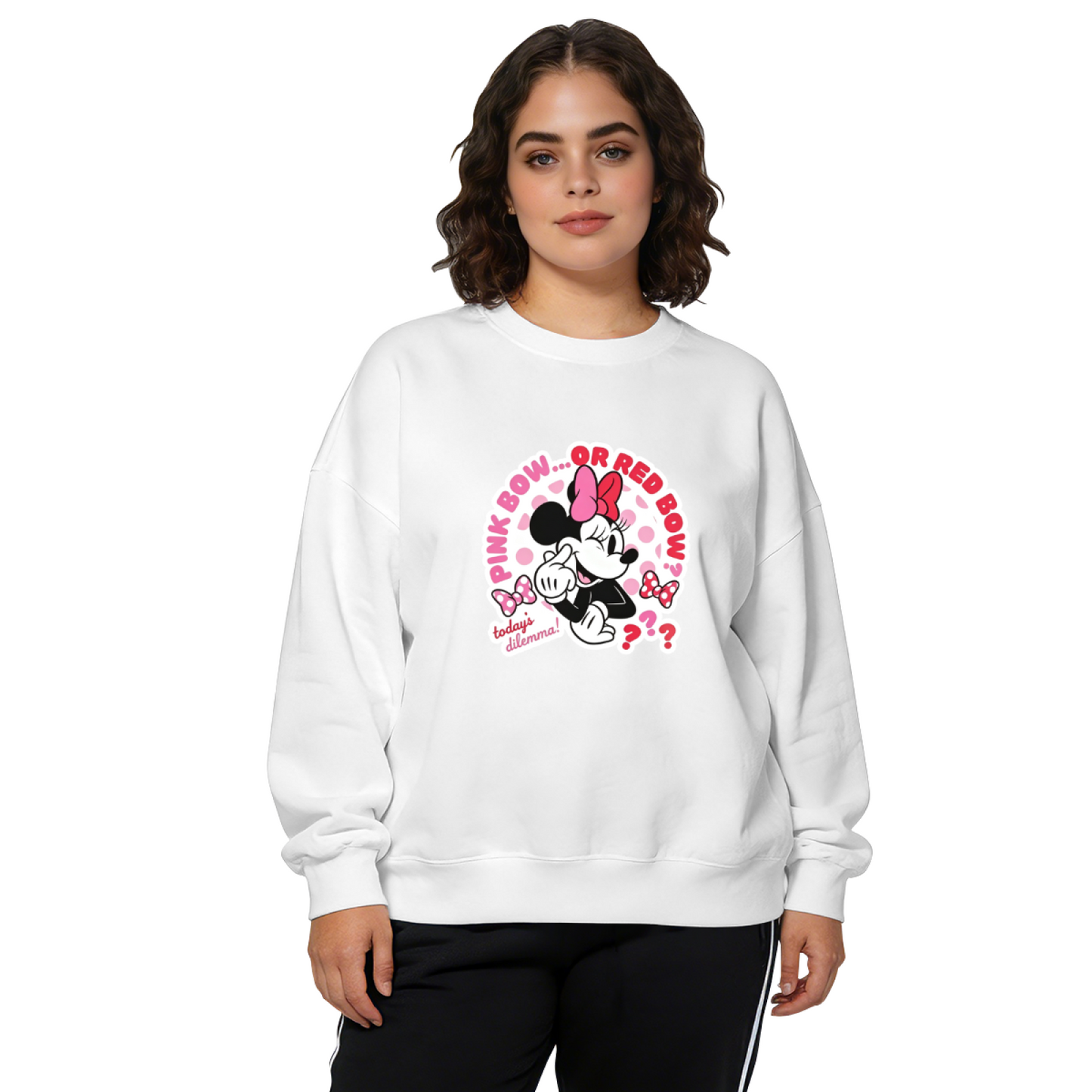 Fun Pink Or Red Bow Minnie Mouse Graphic Crewneck SweatshirtDisney Sto...