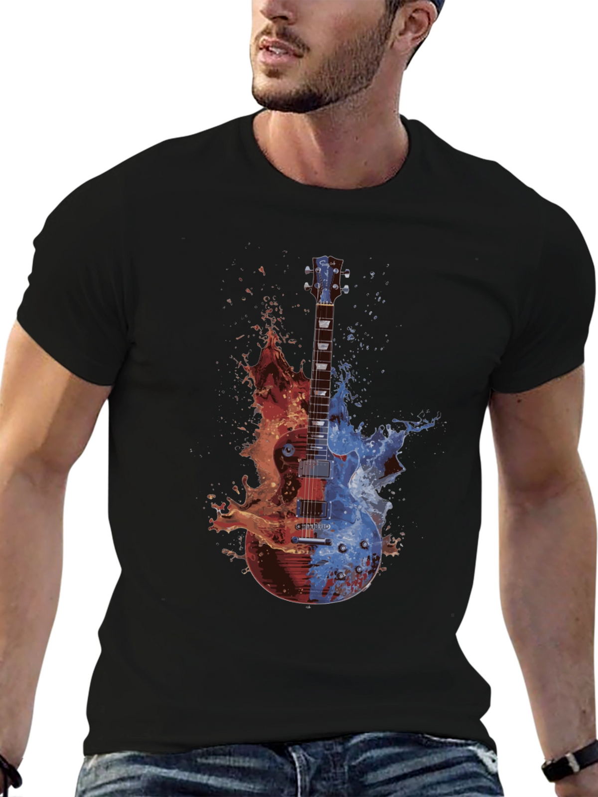 Fire and Ice Guitar Graphic T-Shirt