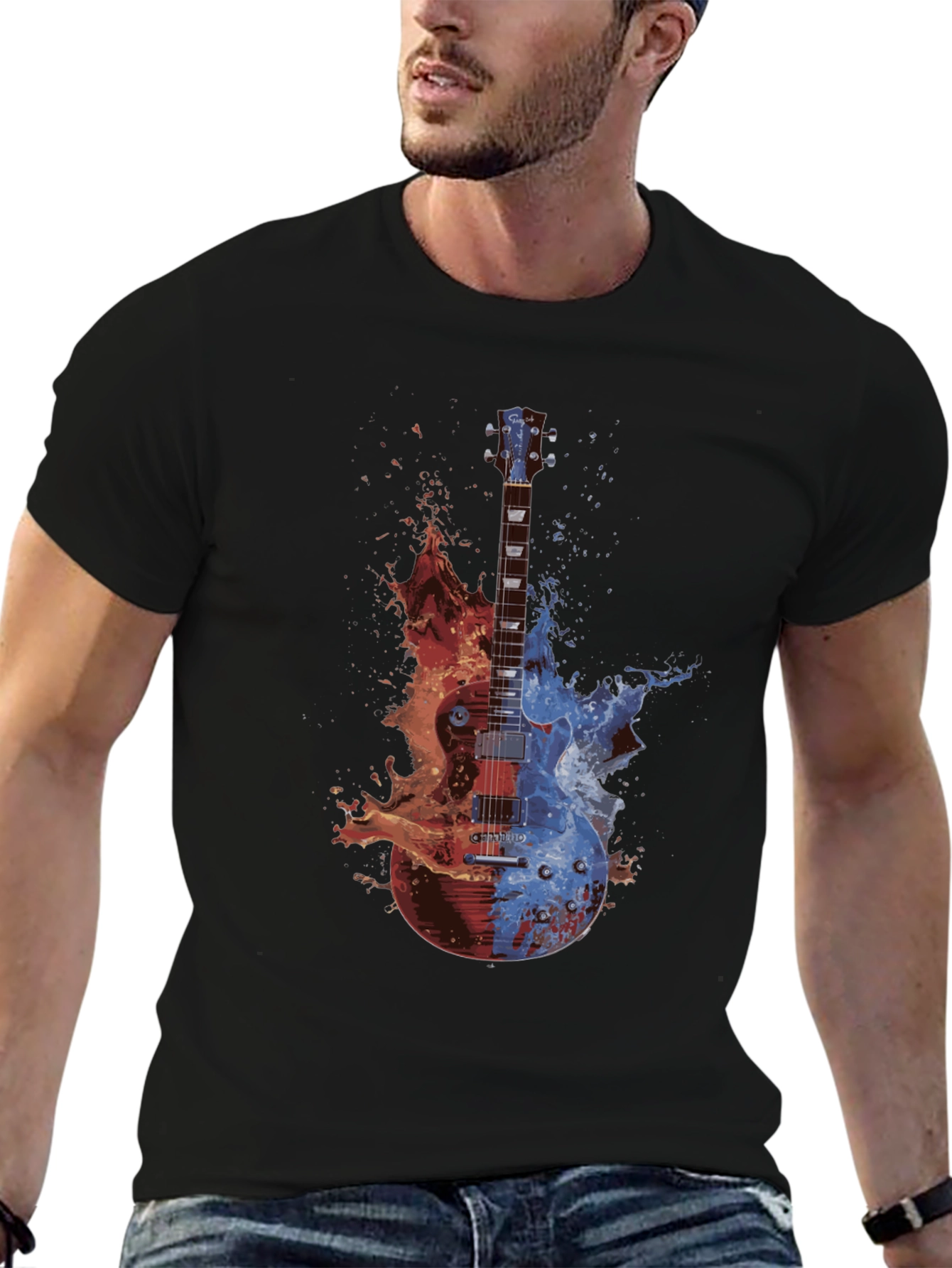 Fire and Ice Guitar Graphic T-Shirt