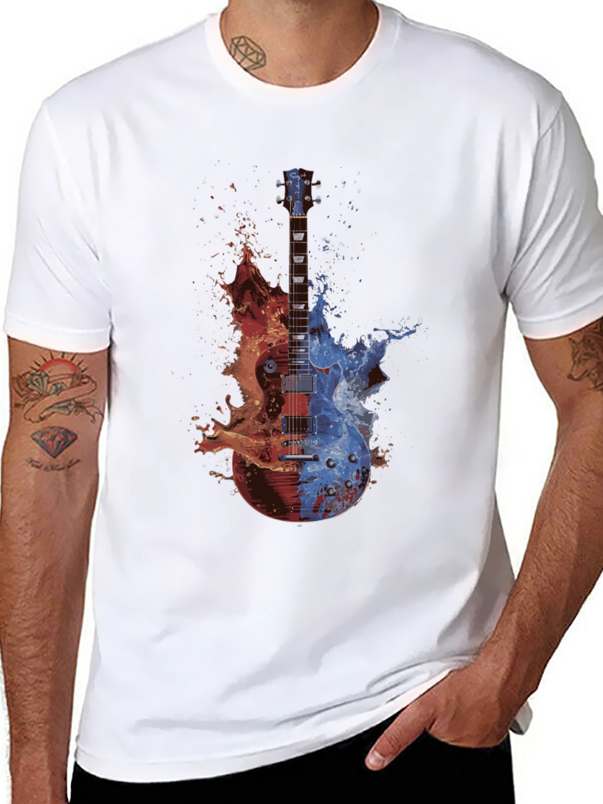 Fire and Ice Guitar Graphic T-Shirt