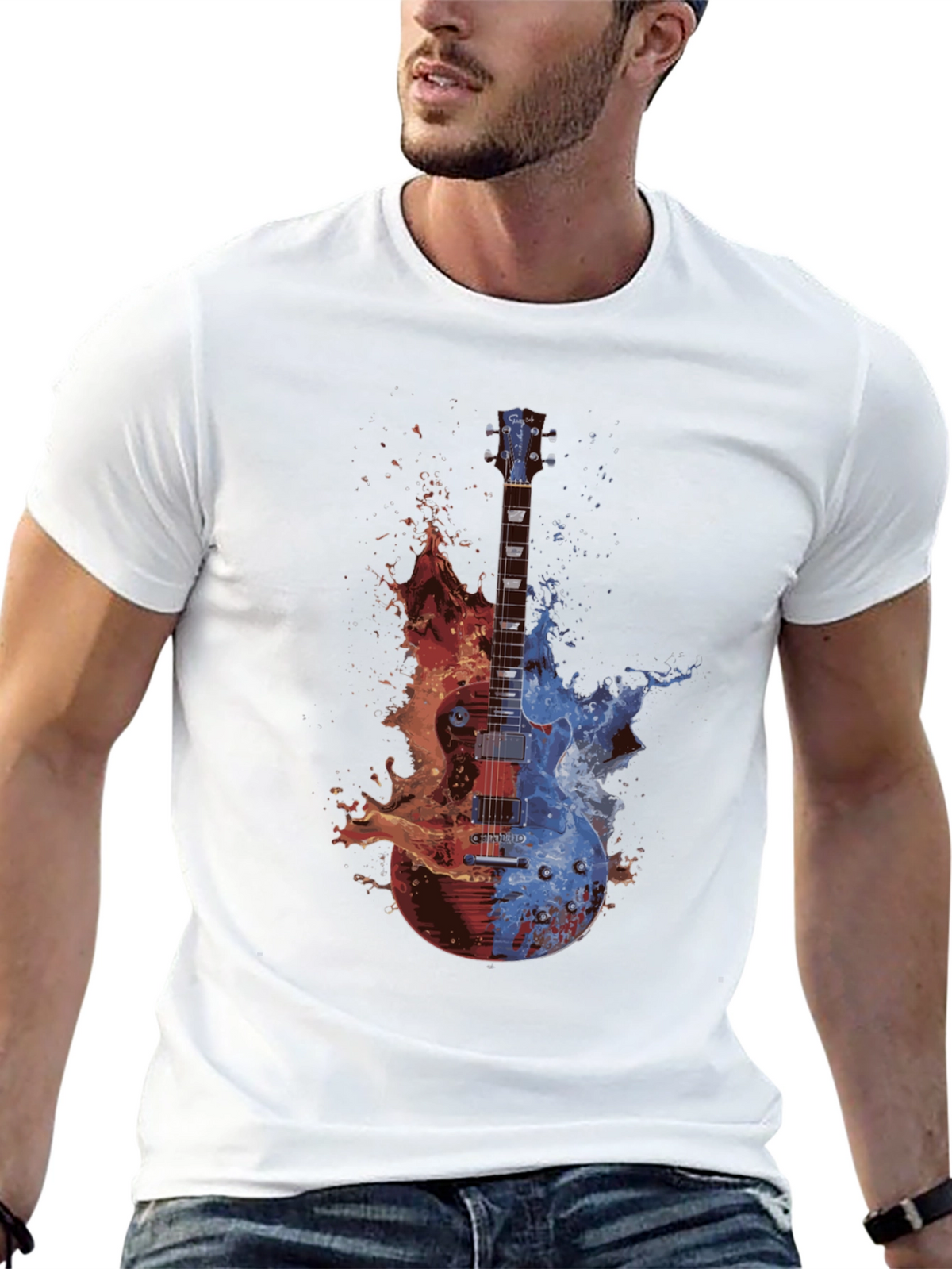 Fire and Ice Guitar Graphic T-Shirt