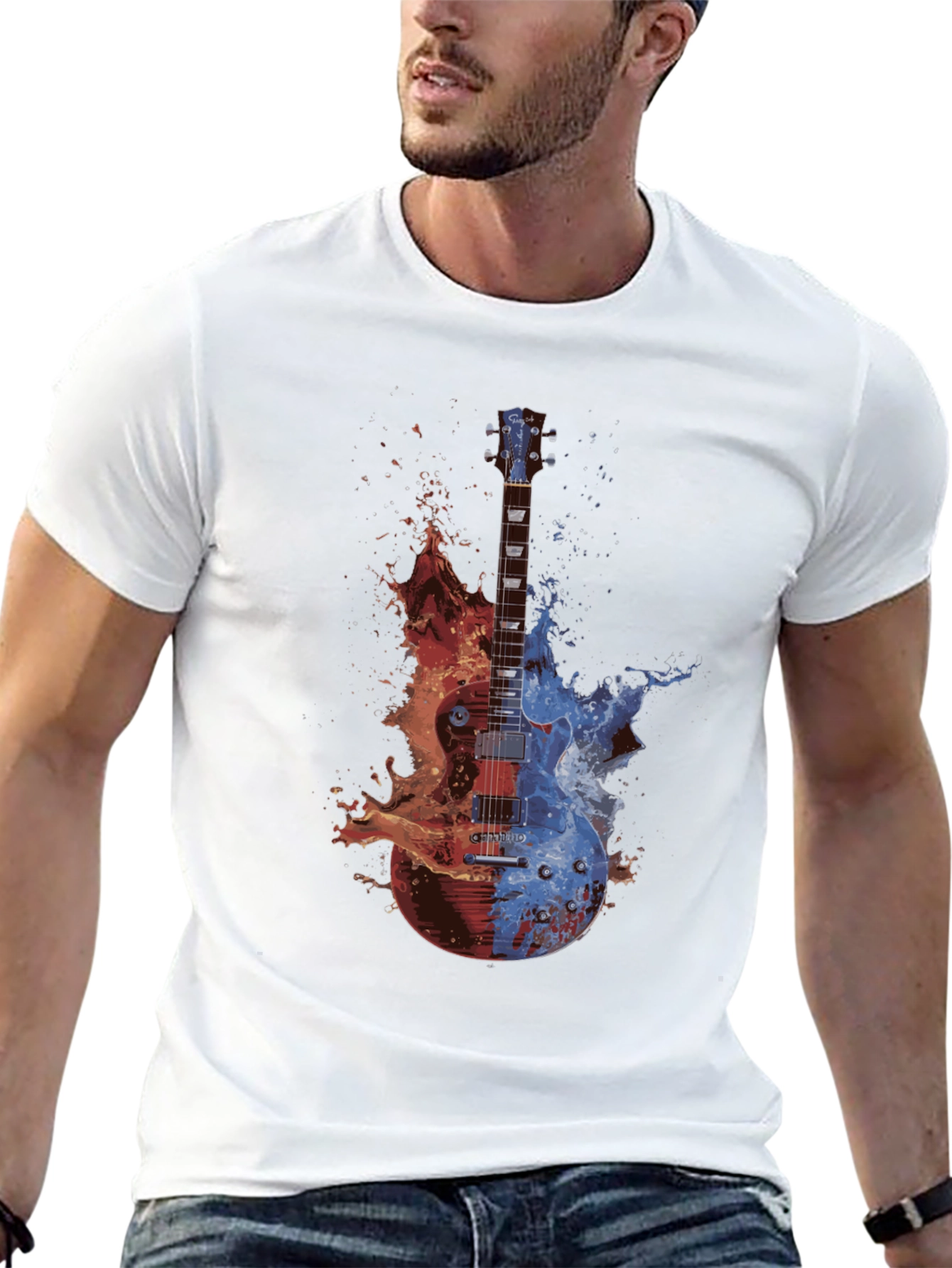 Fire and Ice Guitar Graphic T-Shirt