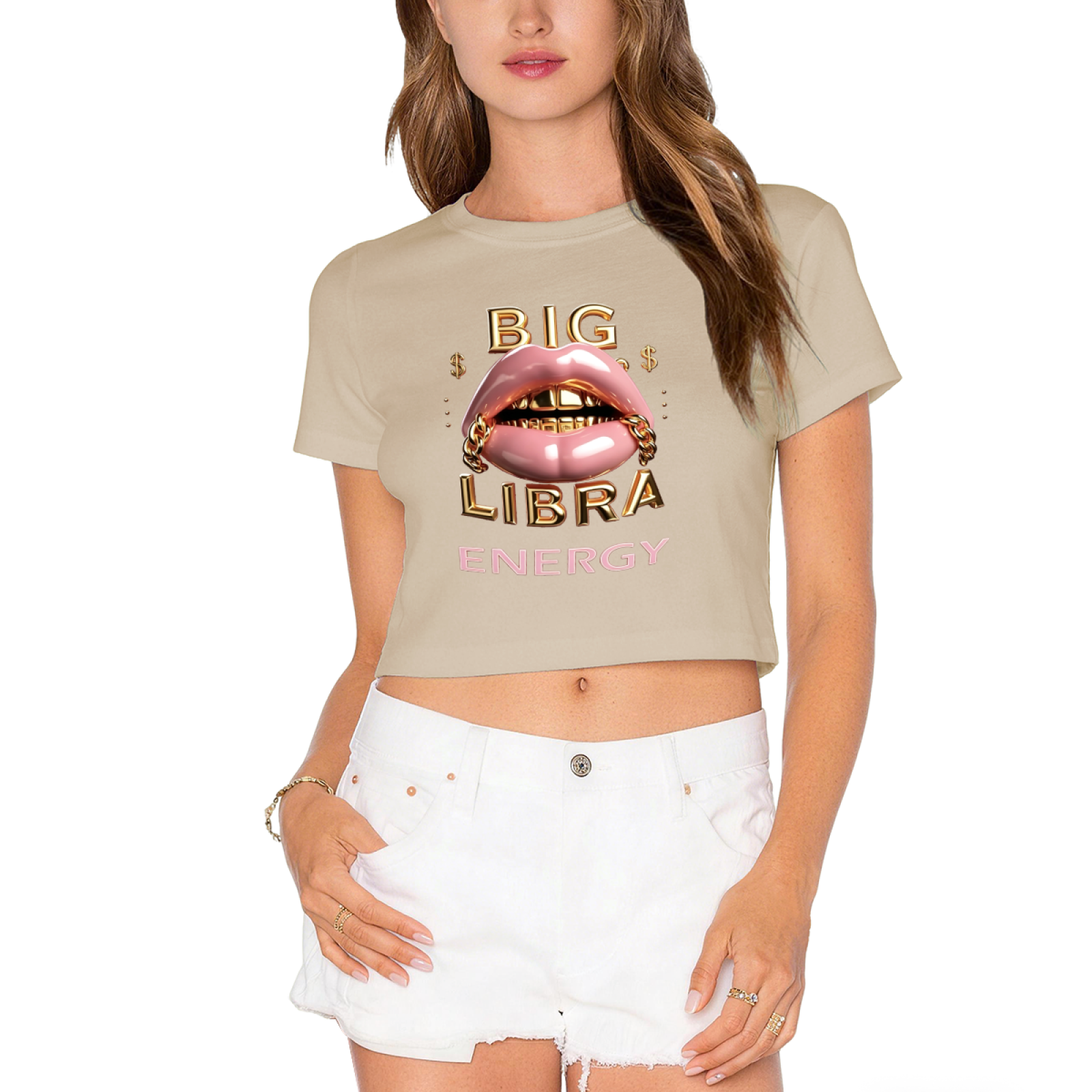 Big Libra Energy Gold Lips Hot Crop Top