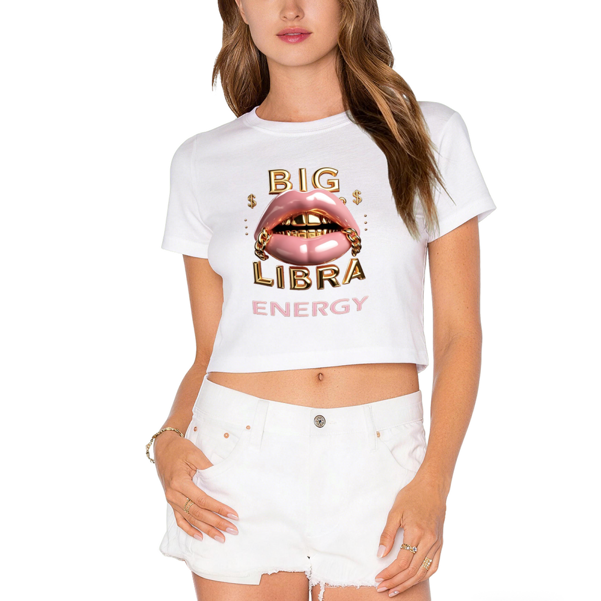 Big Libra Energy Gold Lips Hot Crop Top