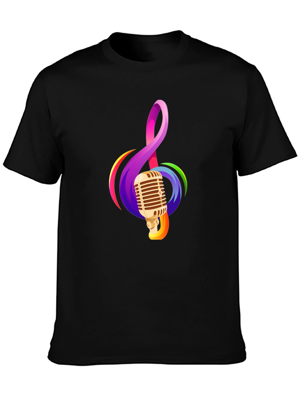 Retro Microphone & Musical Note Black T-Shirt