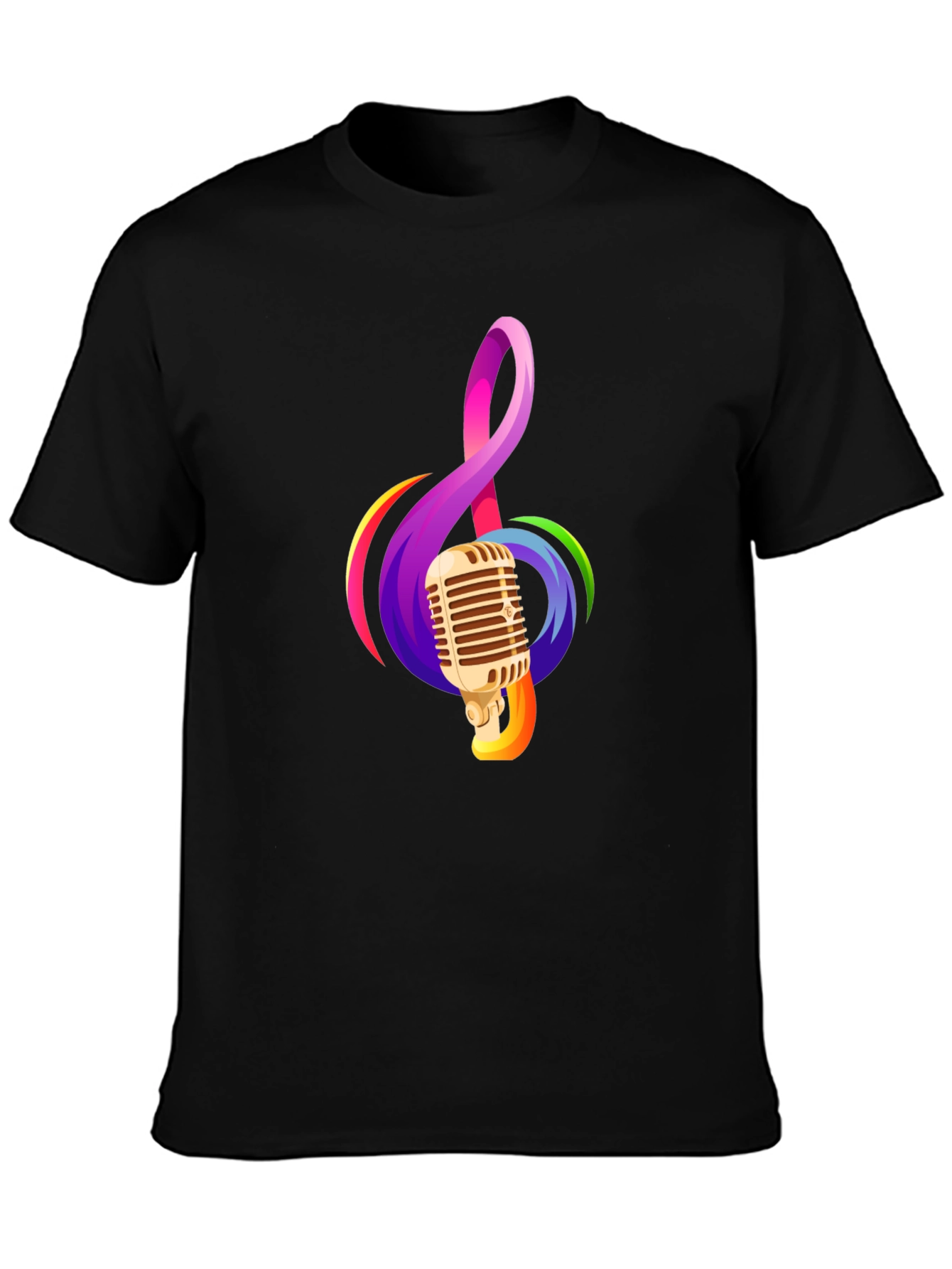 Retro Microphone & Musical Note Black T-Shirt