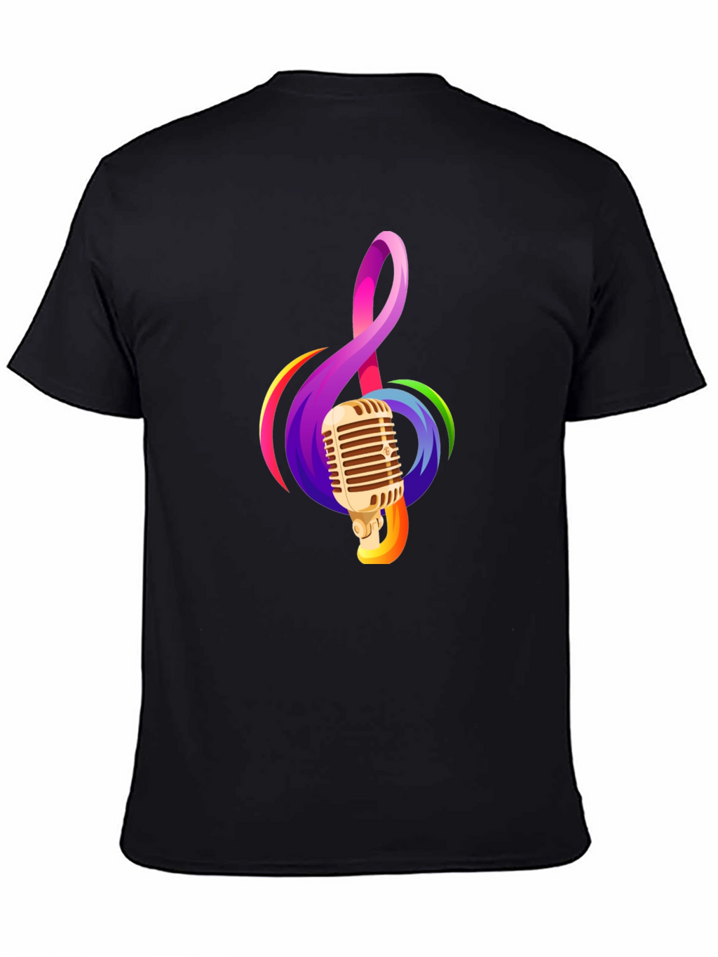 Retro Microphone & Musical Note Black T-Shirt