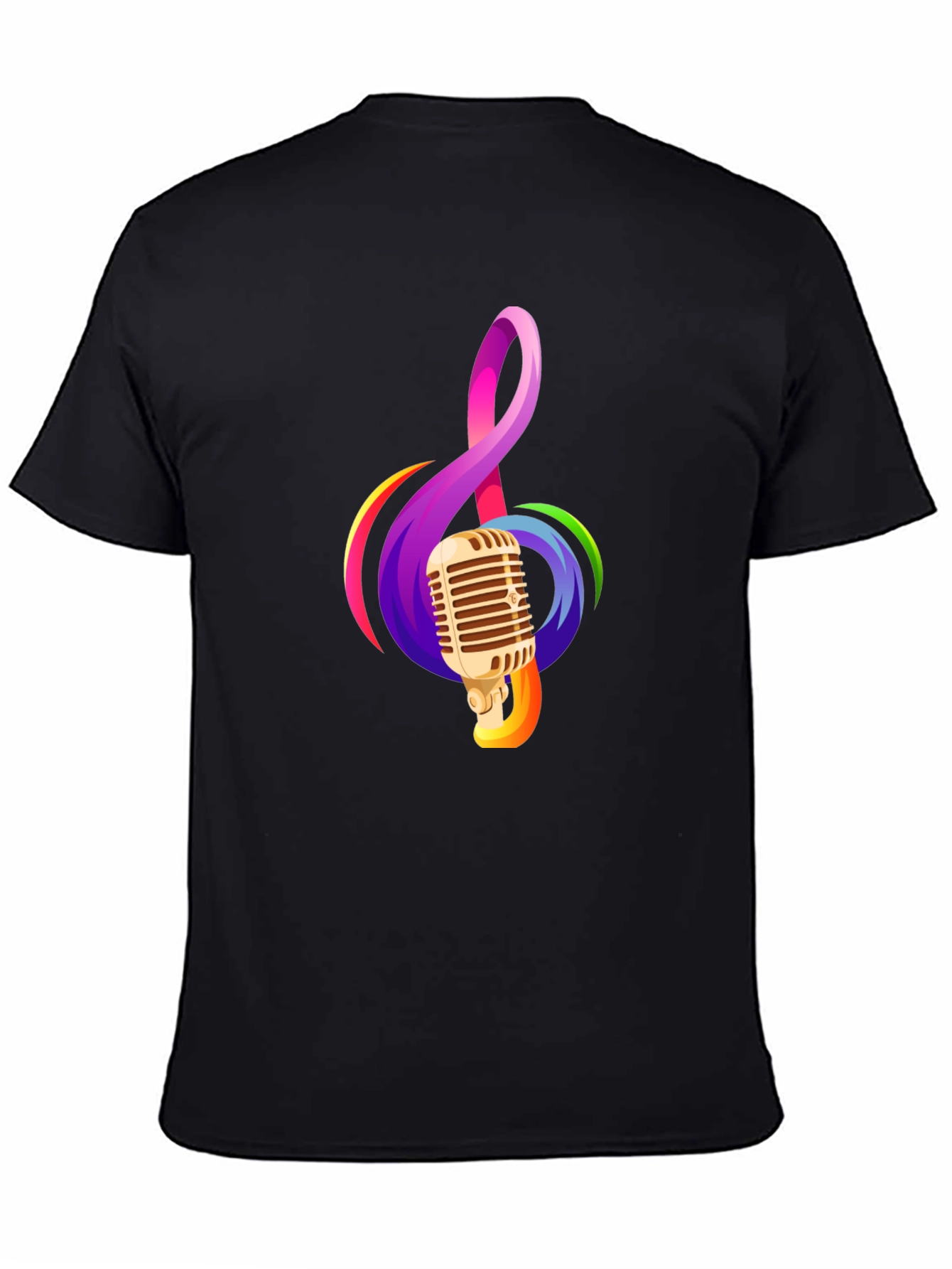 Retro Microphone & Musical Note Black T-Shirt