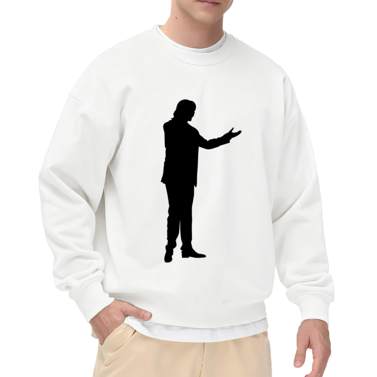 Man In Suit Silhouette Crewneck Sweatshirt, Minimalist Presenter Graphic Pullover, Business Gift