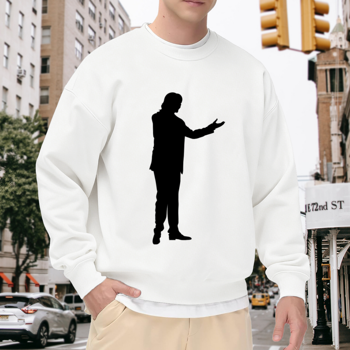 Man In Suit Silhouette Crewneck Sweatshirt, Minimalist Presenter Graphic Pullover, Business Gift
