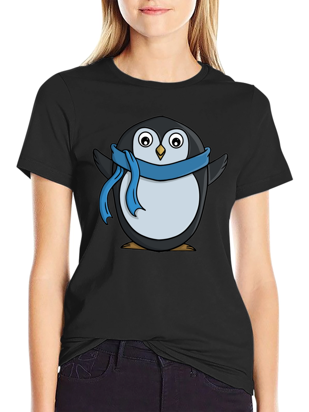 Penguin Scarf T-Shirt - Black