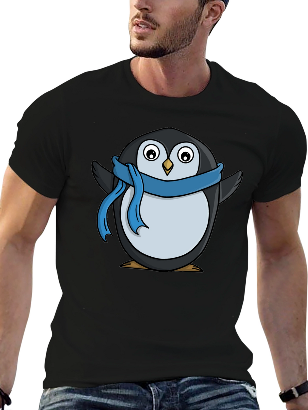 Penguin Scarf T-Shirt - Black