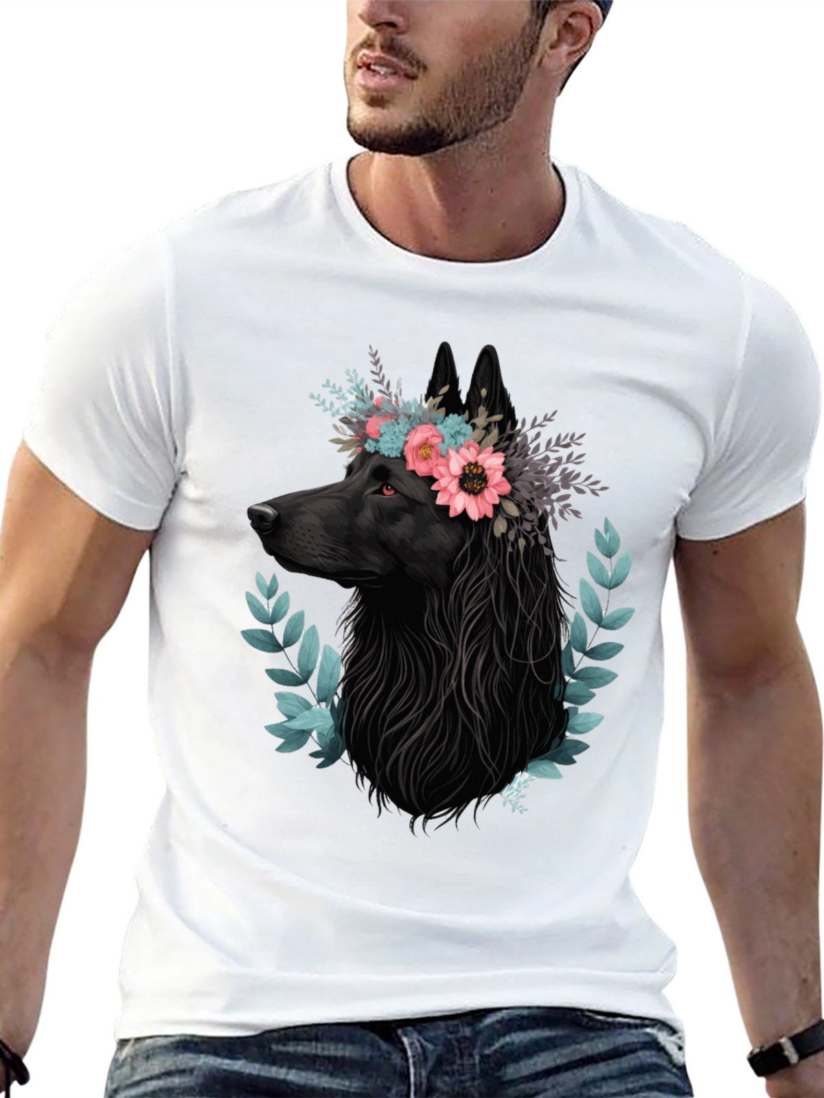 Black Wolf Floral Crown T-Shirt