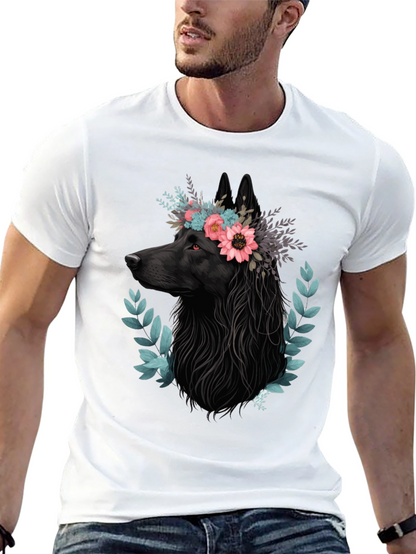 Black Wolf Floral Crown T-Shirt