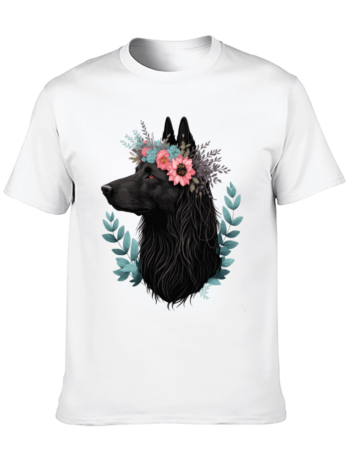 Black Wolf Floral Crown T-Shirt