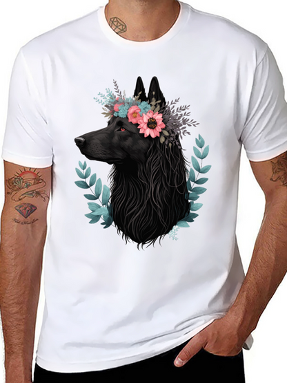 Black Wolf Floral Crown T-Shirt