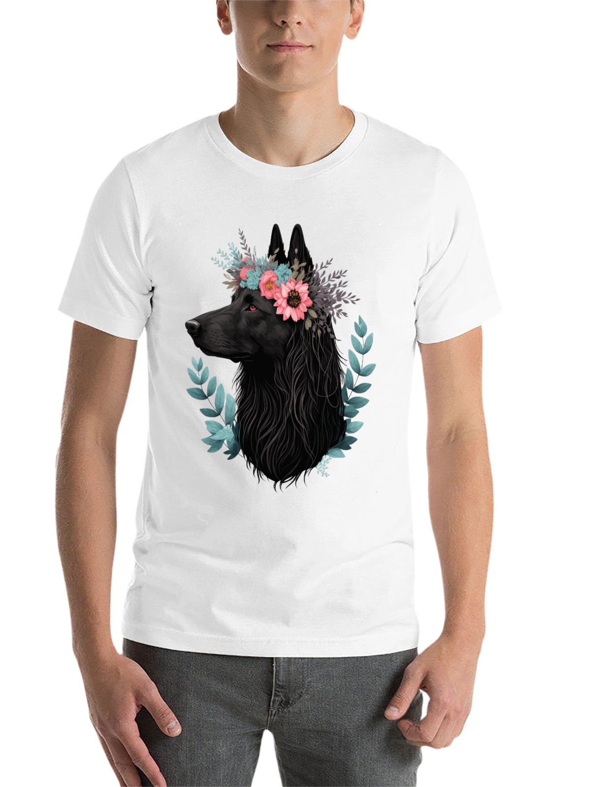 Black Wolf Floral Crown T-Shirt