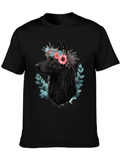 Black Wolf Floral Crown T-Shirt