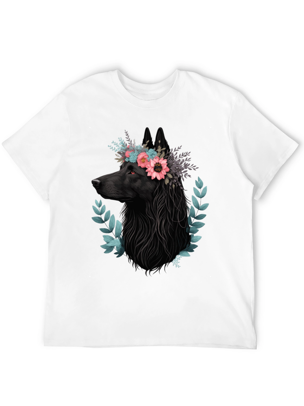 Black Wolf Floral Crown T-Shirt