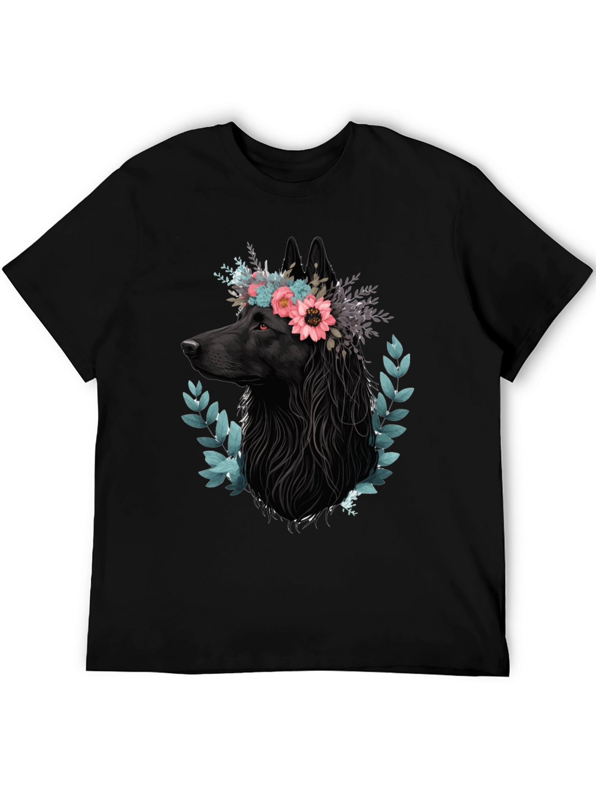 Black Wolf Floral Crown T-Shirt
