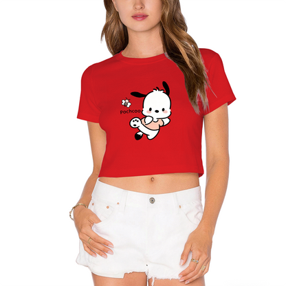 Outline Wink Hello Kitty Red Crop Top Simple Stylish Y2K Cropped Top