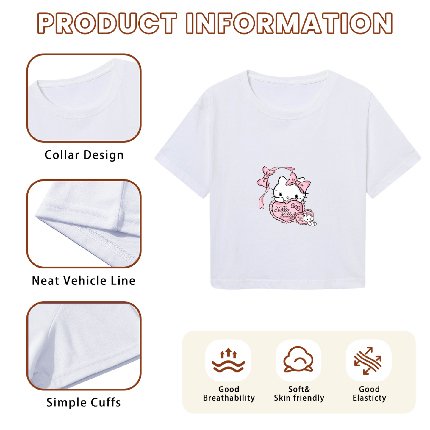 Coquette Bow Heart Hello Kitty White Crop Tee