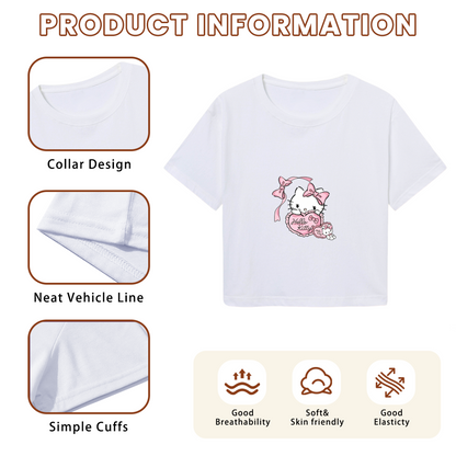Coquette Bow Heart Hello Kitty White Crop Tee