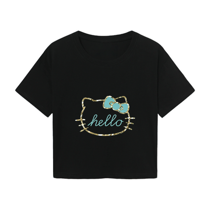 Glitter Outline Hello Kitty Y2K Cropped Tee