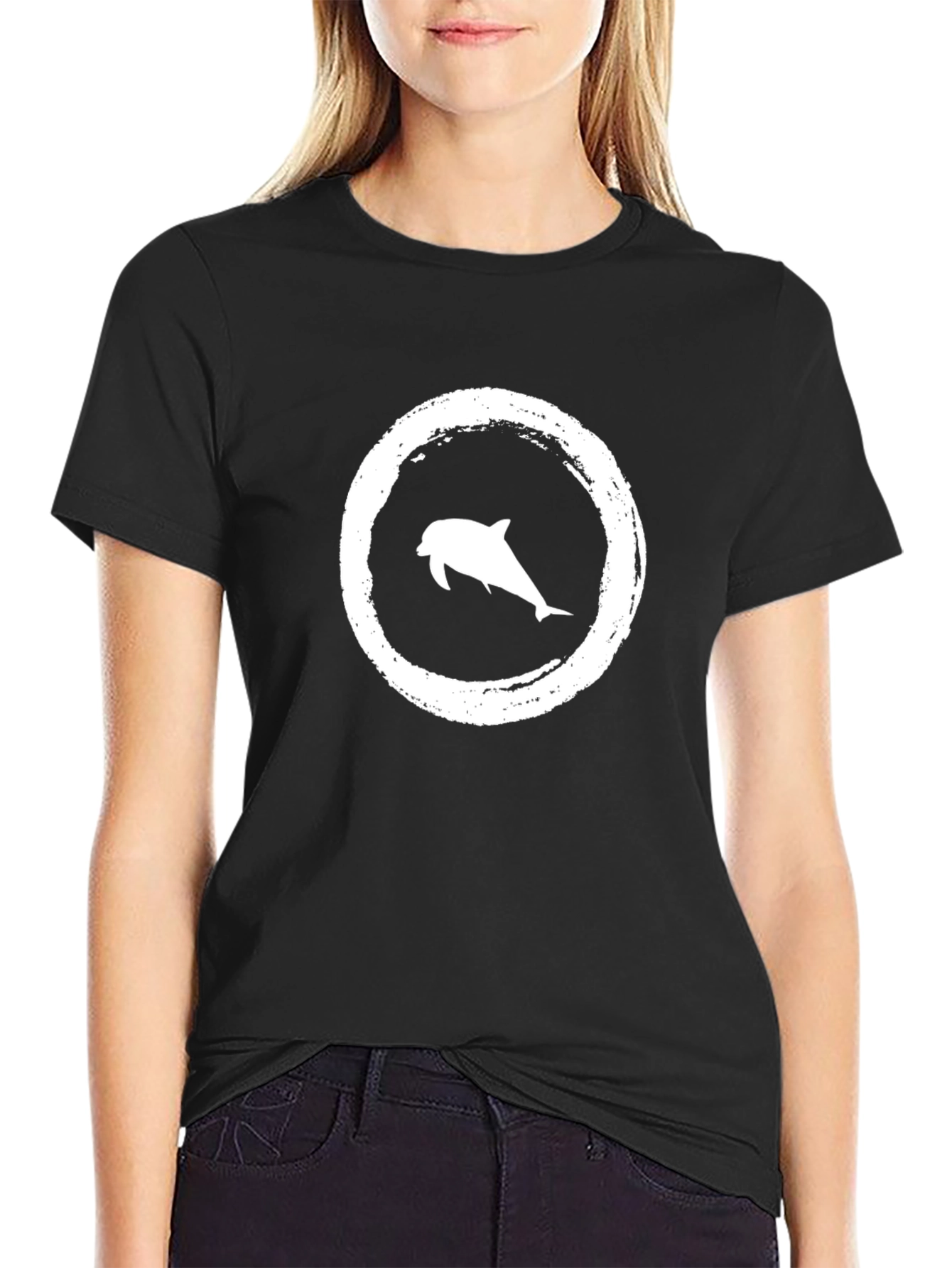 Dolphin Circle Graphic Tee - Black Casual T-Shirt