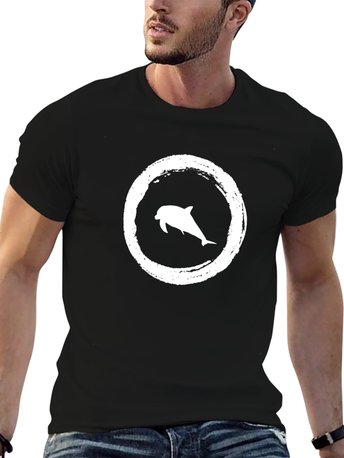 Dolphin Circle Graphic Tee - Black Casual T-Shirt