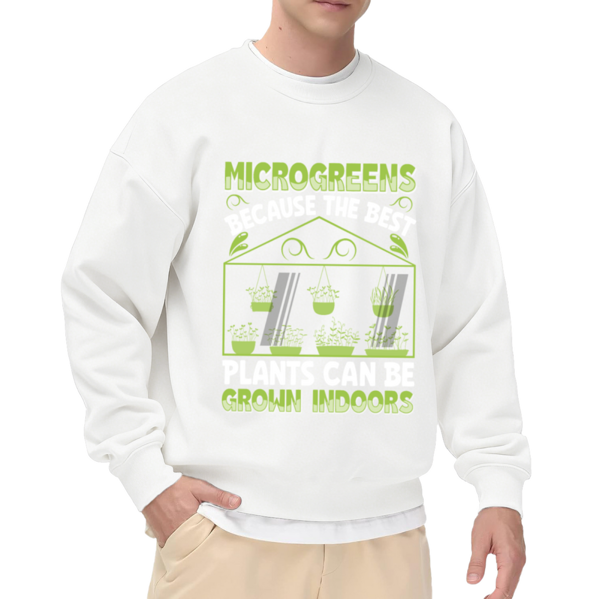 Microgreens Indoor Grow Sweatshirt | Funny Plant Shelf Graphic Crewneck, Indoor Gardening Pullover Top, Plant Mom Dad Gift
